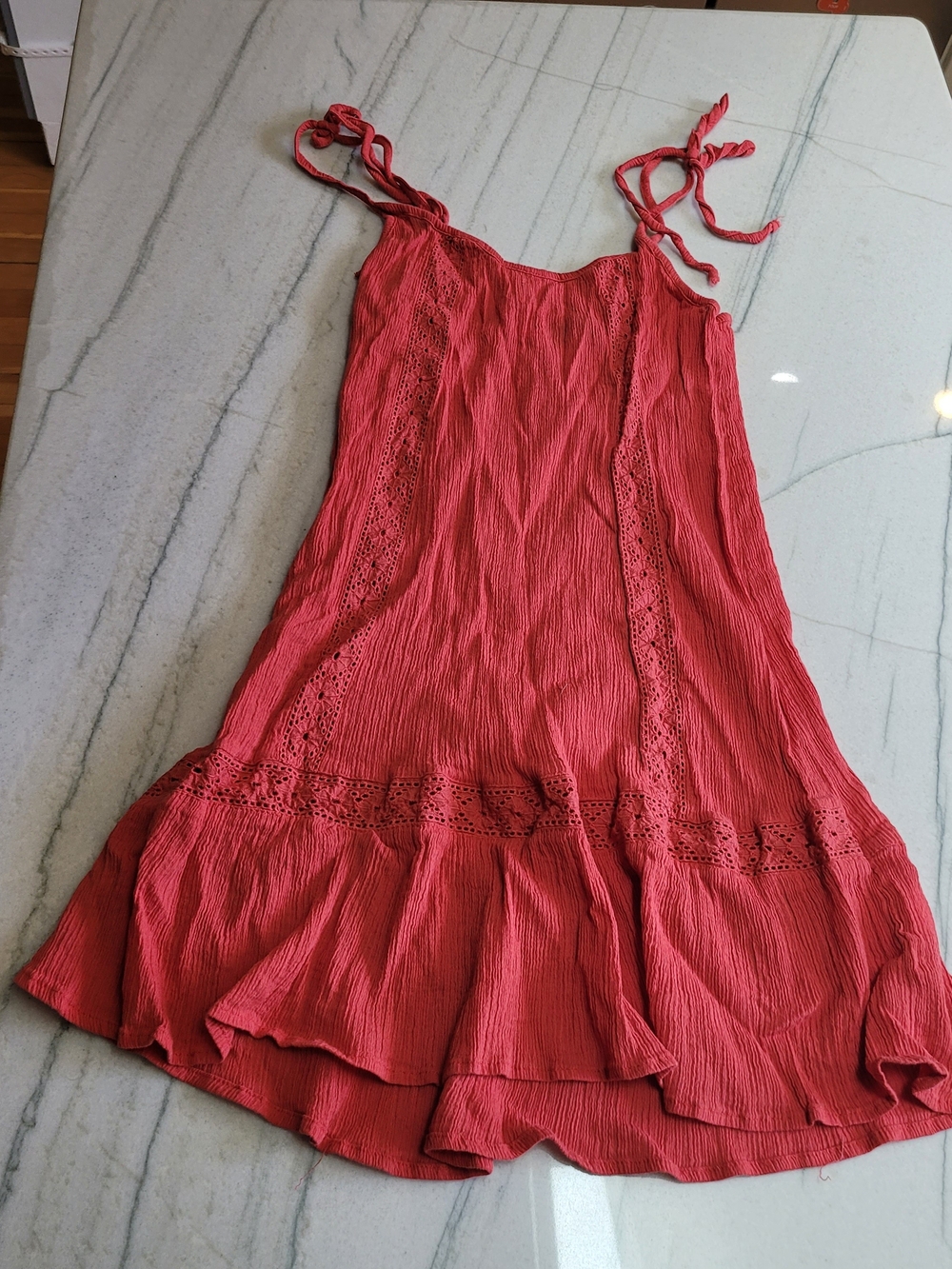 Boohoo Coral Tie-Shoulder Crinkle Slip Dress